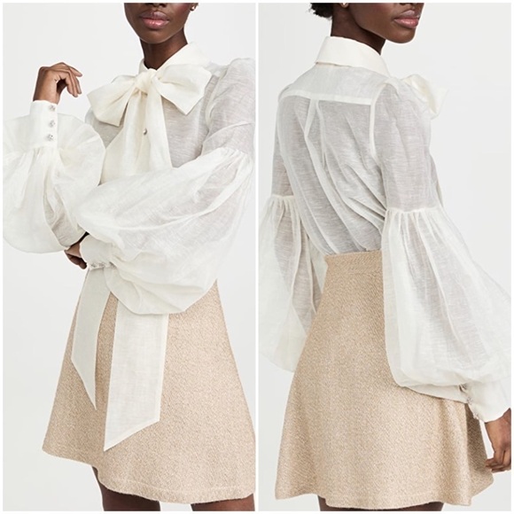 Zimmermann Dancer Tie-Neck Puff-Sleeve Blouse - Picture 1 of 11